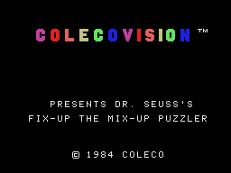 Dr. Seuss Fix-up the Mix-up Puzzler title screen for Colecovision